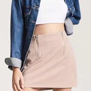 Suede Zip Detail Miniskirt